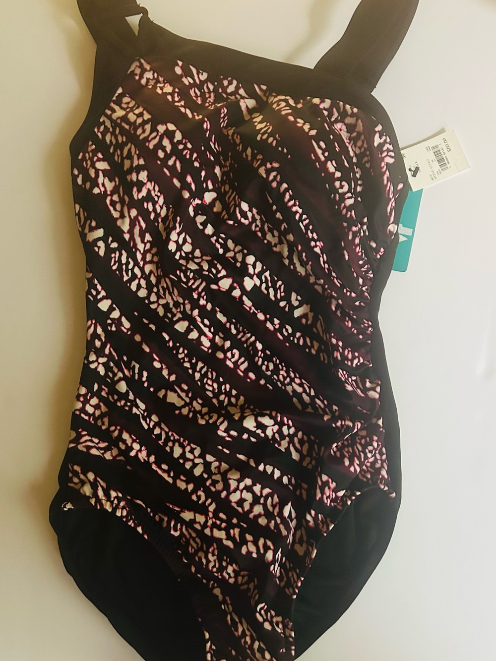 Talbots Black One-Piece Swimsuit with Pink & Cream Pattern (NWT)